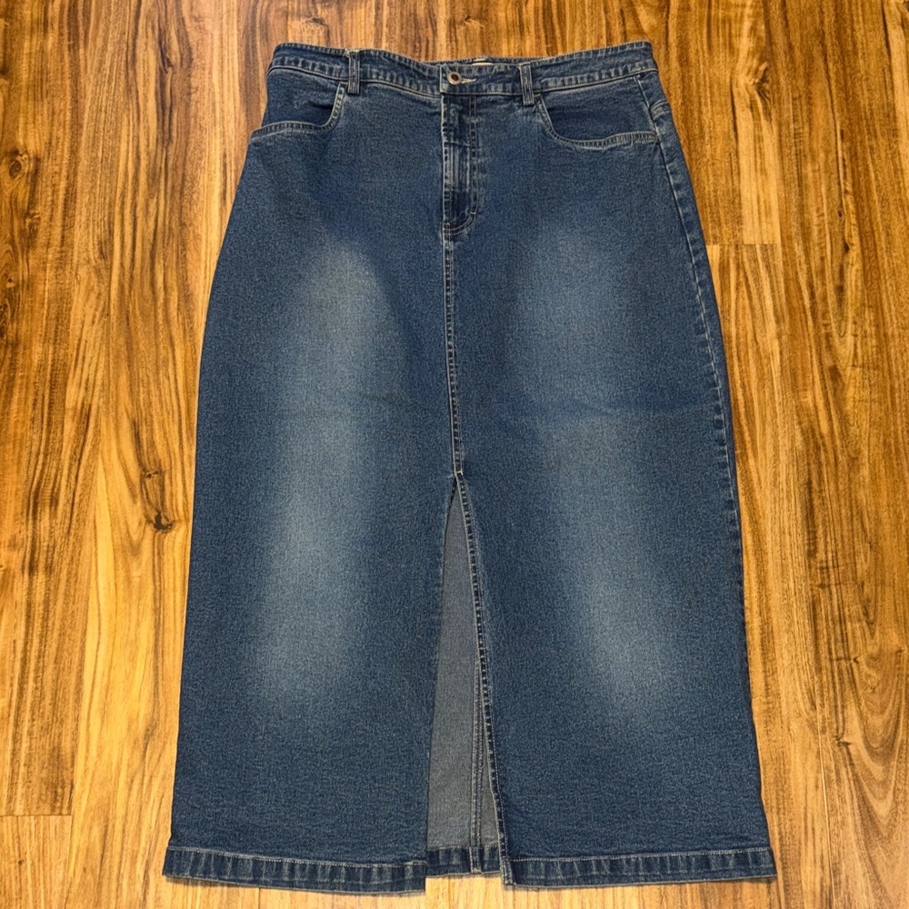 Jamaica Bay women 12 large skirt maxi midi jean denim medium wash stretch split